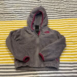 The North Face Charcoal and Magenta Hooded Fleece, size 6
